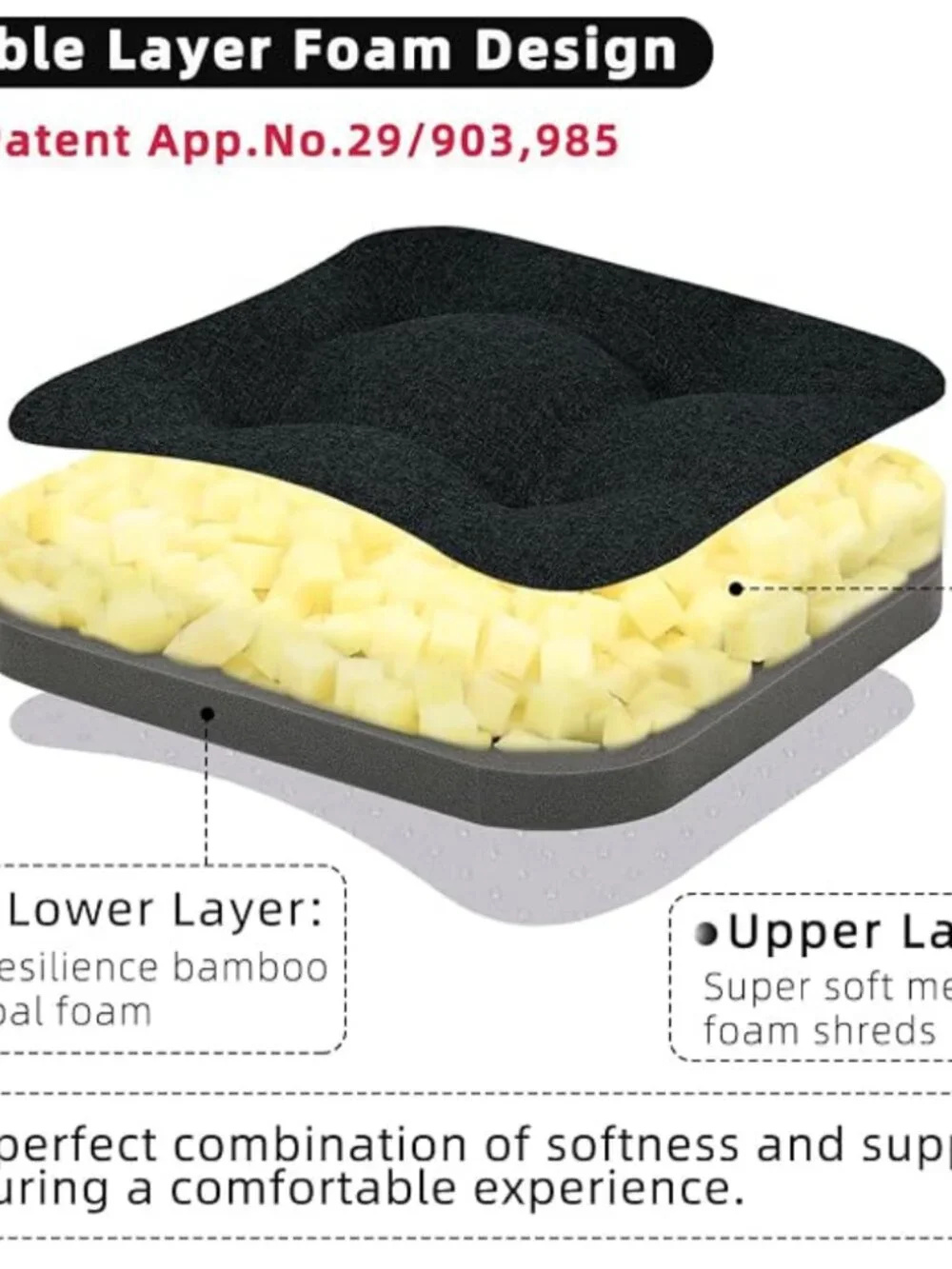 GOFORIT Black Chair Cushions Set of 2, Shredded Memory Foam, 16 x 16 -- black